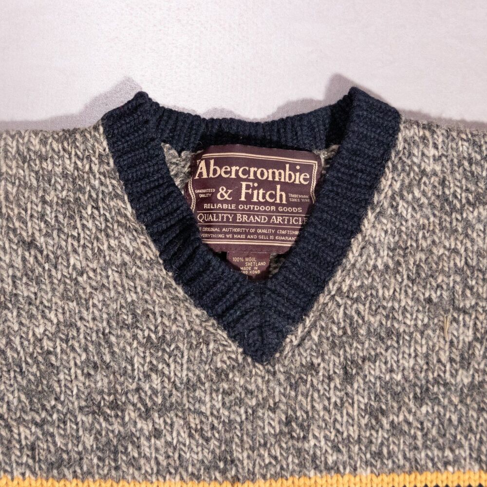 Vintage Abercrombie & Fitch Shetland Wool Chunky Knit Striped Sweater Large - Picture 2 of 5